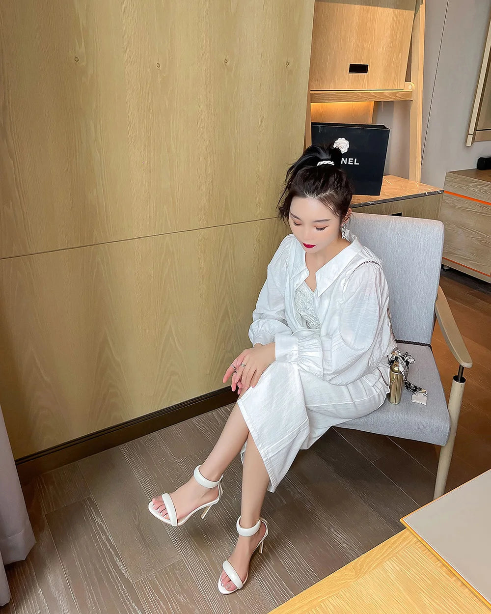 Sandals Women 2025 Concise Style One-strap Sandals for Girls Women Sexy Stiletto Heel Back Zip Cover Heels Summer Sandalias Gold