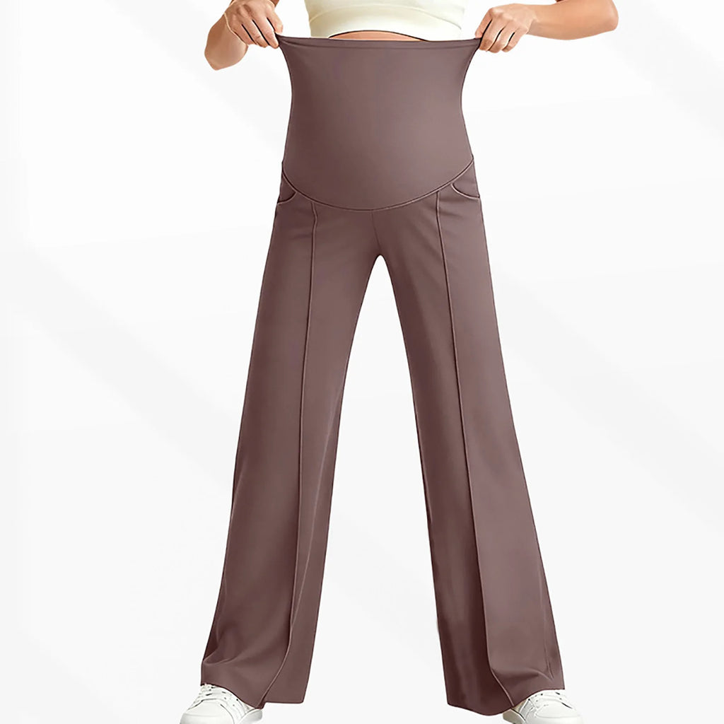 Maternity Pants Over The Belly Yoga Dress Elastic Waistband Stretchy Wide Leg Work Pregnancy Trousers with Pockets Sportswear
