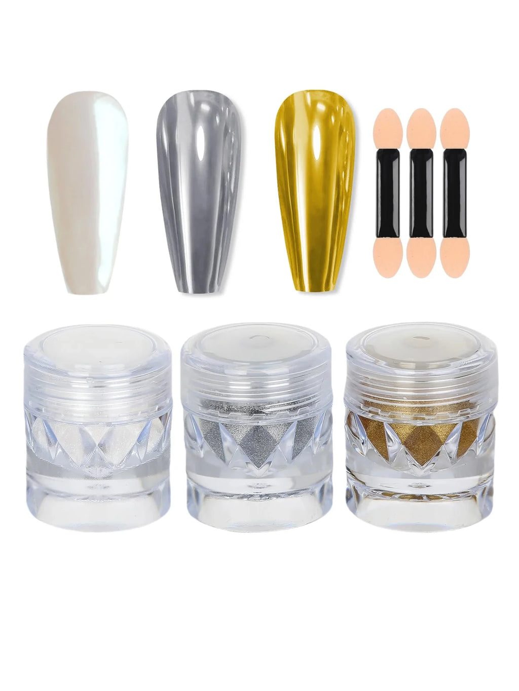 3-piece mirror-finish nail polish powder set, perfect for DIY nail art and creating captivating artistic nail designs. A great t