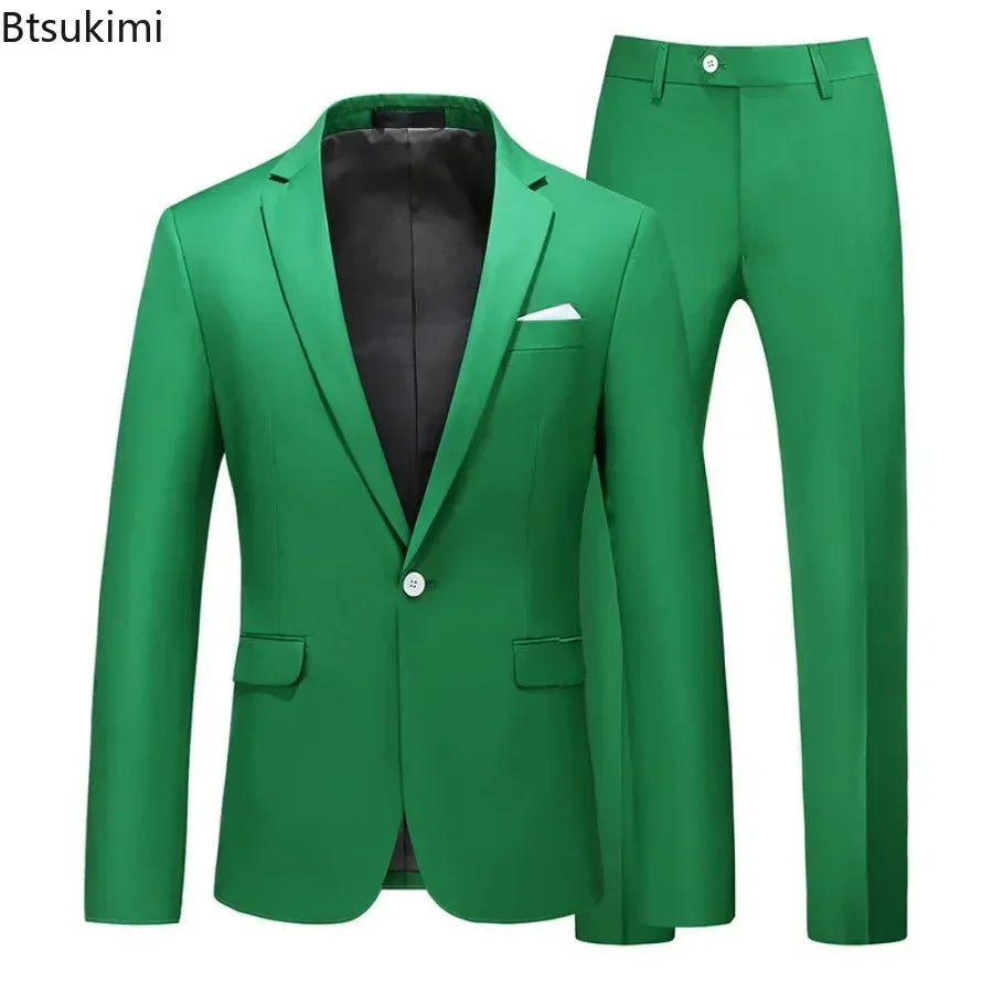 Men's Suits 2 PCS Sets Fashion Business Casual Formal Clothes Man Solid Slim Prom Party Blazer Coats+Trousers Sets Plus Size 6XL
