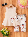 (153) Little Girls' Casual Summer Outfit - Sleeveless Top Set with Fairy and Moon Patterns Paired with Cute Shorts, Two-Piece Set, Comfortable and Cool for Everyday Wear, Made of Breathable and Comfortable Fabric, Suitable fo