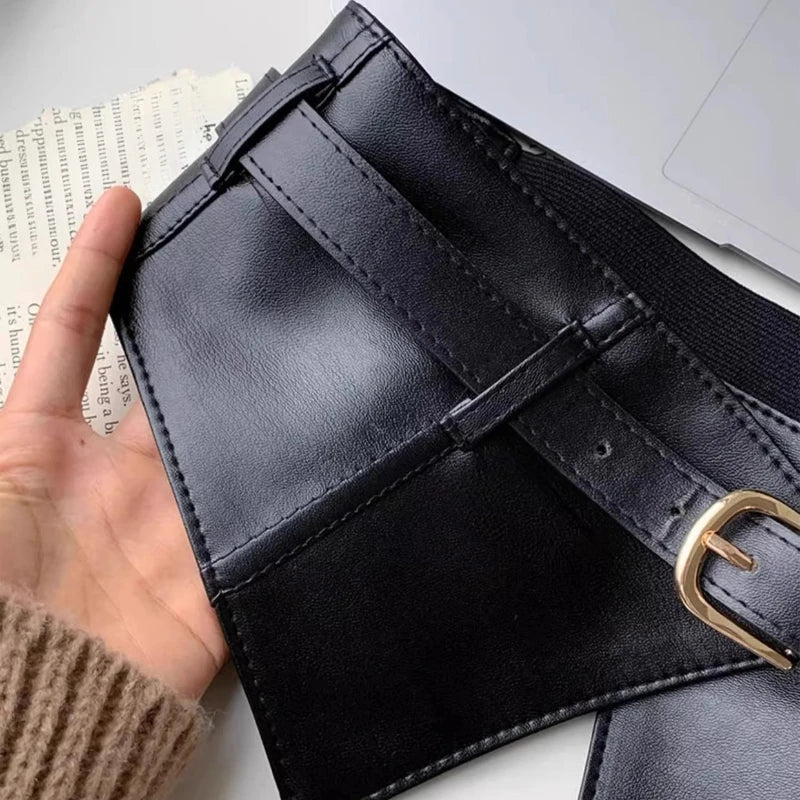 Fashion Decorative Wide Belts Women Black Coffee Elastic PU Waistband Classic Pin Buckle Belts Corset Cincher for Dresses Coats