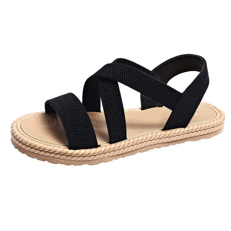 Summer New Flats Sole Women Sandals Fashion Cross Band Plus Size 43 Beach Sandels 2025 Hot Seller Ladies Vacation Zapatillas