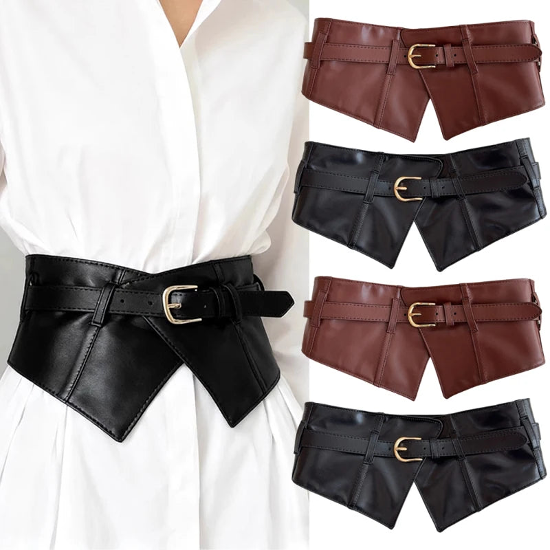 Fashion Decorative Wide Belts Women Black Coffee Elastic PU Waistband Classic Pin Buckle Belts Corset Cincher for Dresses Coats